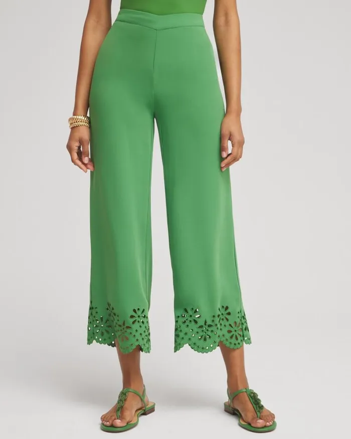 Chico039s Pants Satin Eyelet Hem Culottes Verdant Green 8211 Clothing