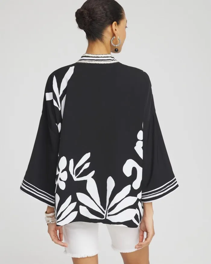 Chico039s Ponchos and Ruanas Black and White Floral Kimono Black 8211 Shoes and Accessories Chico039s Ponchos and Ruanas Black and White Floral Kimono Black 8211 Shoes and Accessories