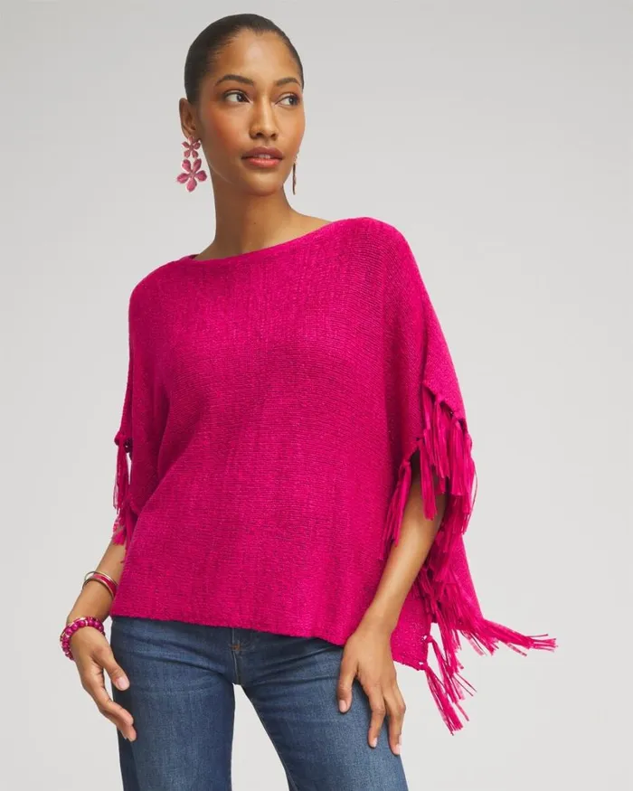 Chico039s Ponchos and Ruanas Fringe Knit Poncho Magenta Rose 8211 Shoes and Accessories Chico039s Ponchos and Ruanas Fringe Knit Poncho Magenta Rose 8211 Shoes and Accessories