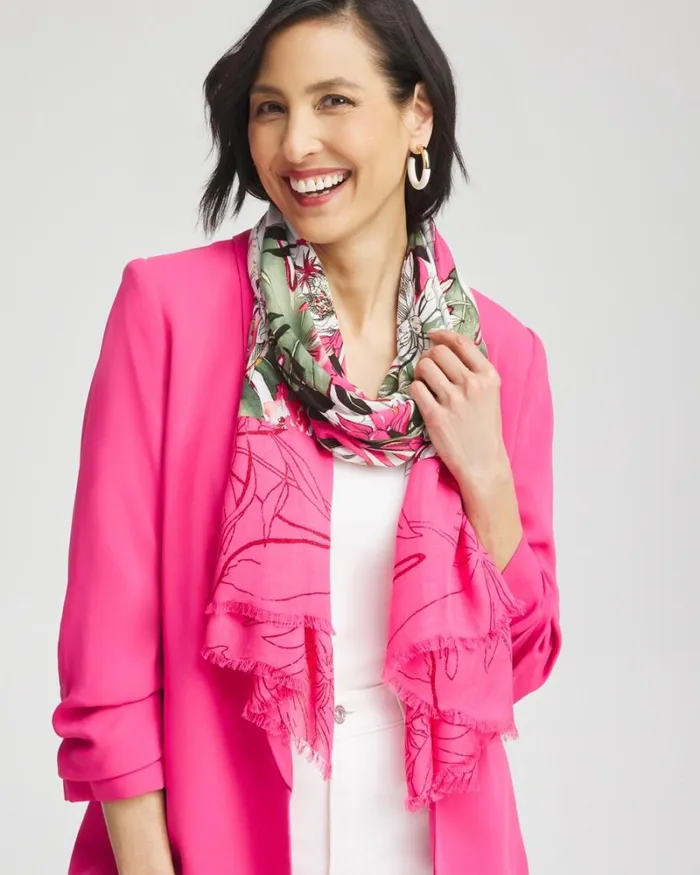Chico039s Scarves Floral Colorblock Oblong Scarf Primordial Forest 8211 Shoes and Accessories