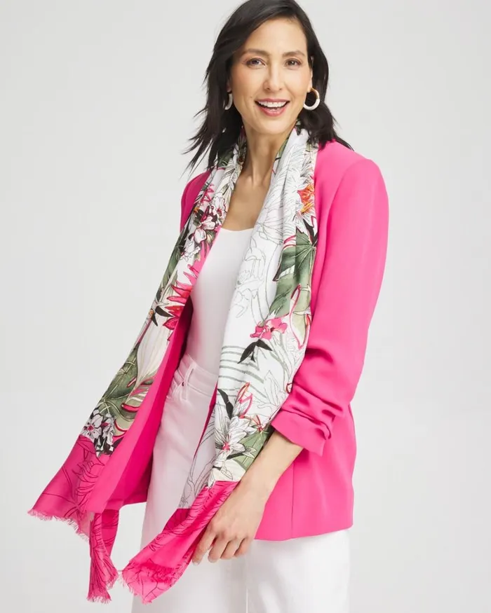 Chico039s Scarves Floral Colorblock Oblong Scarf Primordial Forest 8211 Shoes and Accessories