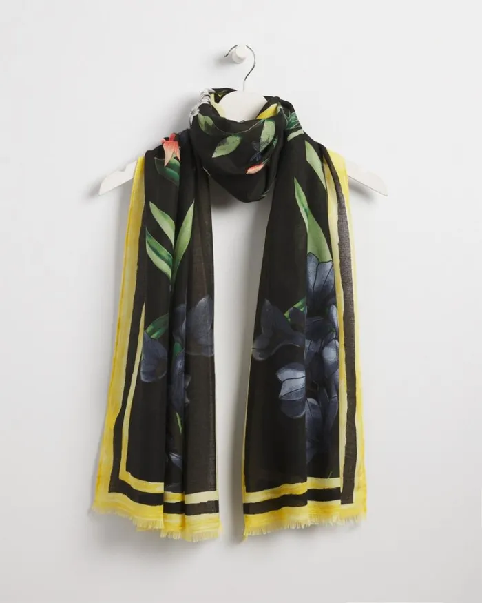 Chico039s Scarves Floral Oblong Scarf Black 8211 Shoes and Accessories
