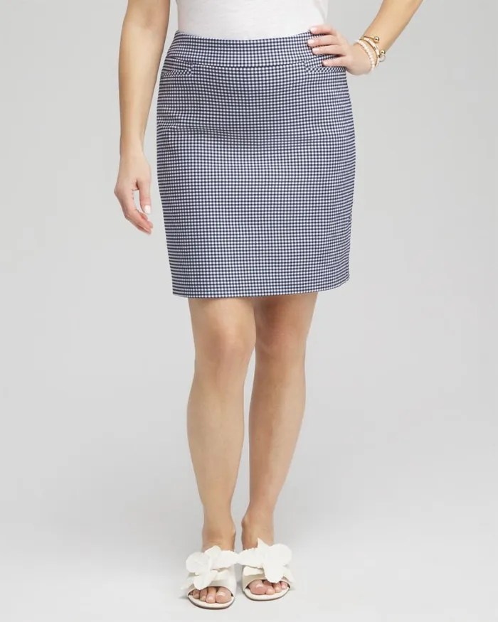 Chico039s Shorts Brigitte PullOn Gingham Skort Alabasterblue 8211 Clothing
