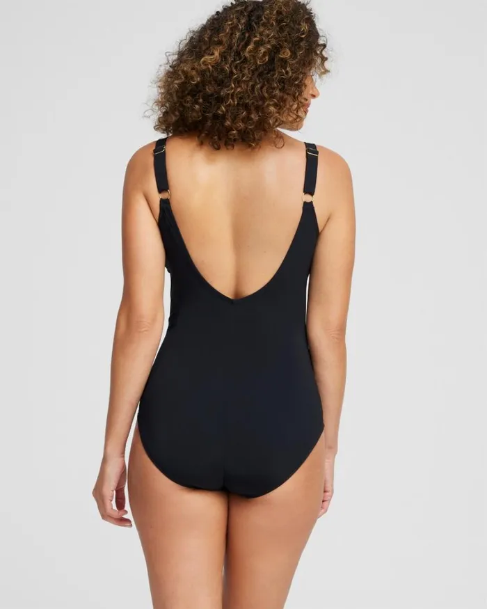 Chico039s Swim Gottex Vneck One Piece Swimsuit Blackgold 8211 Clothing