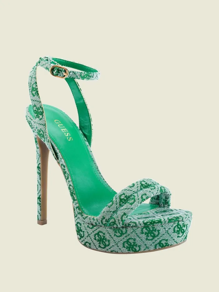 Clives Logo Ankle Strap Heels Medium Green 310 Sandals GUESS Women