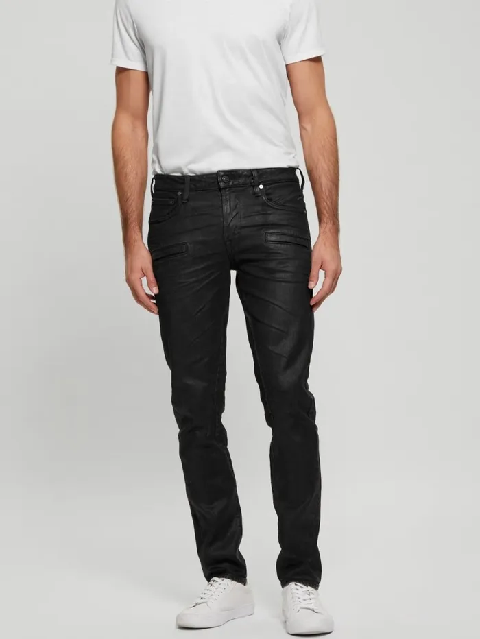 Coated Denim Slim Tapered Zip Jeans Isotope Black Men Jeans and Denim GUESS