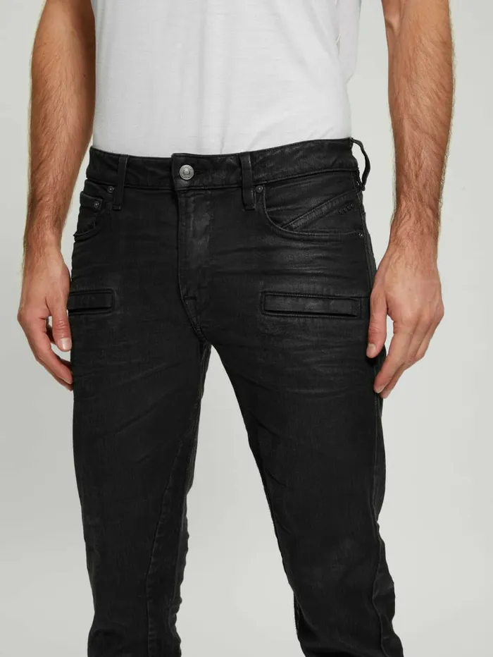 Coated Denim Slim Tapered Zip Jeans Isotope Black Men Jeans and Denim GUESS Coated Denim Slim Tapered Zip Jeans Isotope Black Men Jeans and Denim GUESS