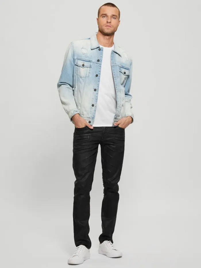 Coated Denim Slim Tapered Zip Jeans Isotope Black Men Jeans and Denim GUESS Coated Denim Slim Tapered Zip Jeans Isotope Black Men Jeans and Denim GUESS