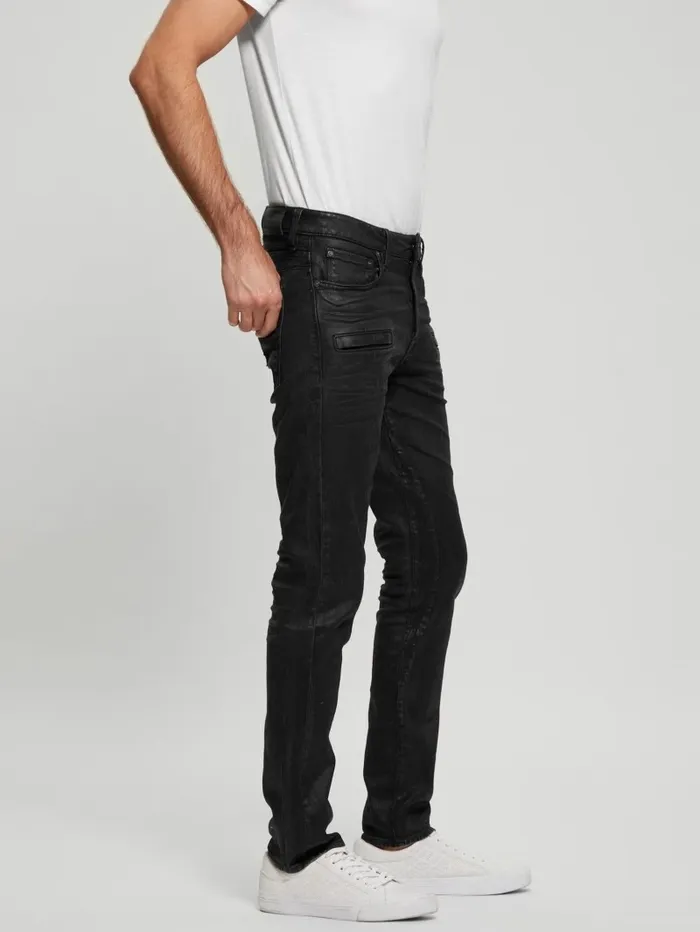 Coated Denim Slim Tapered Zip Jeans Isotope Black Men Jeans and Denim GUESS Coated Denim Slim Tapered Zip Jeans Isotope Black Men Jeans and Denim GUESS