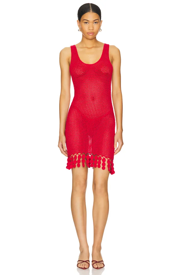 Consuelo Crochet Mini Dress Red Women Lovers and Friends Swimsuits and CoverUps