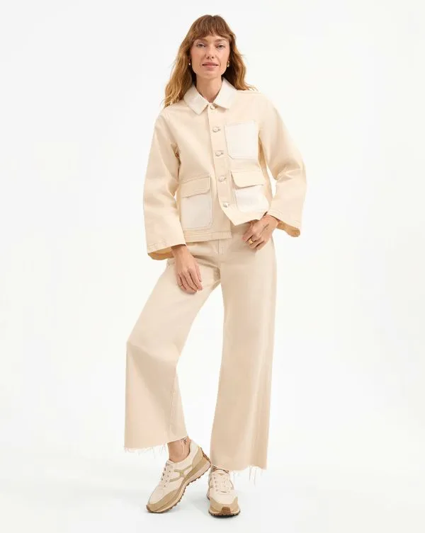 Dahl Cropped Chore Jacket Neutral Colorblock Women Veronica Beard Jackets and Outerwear