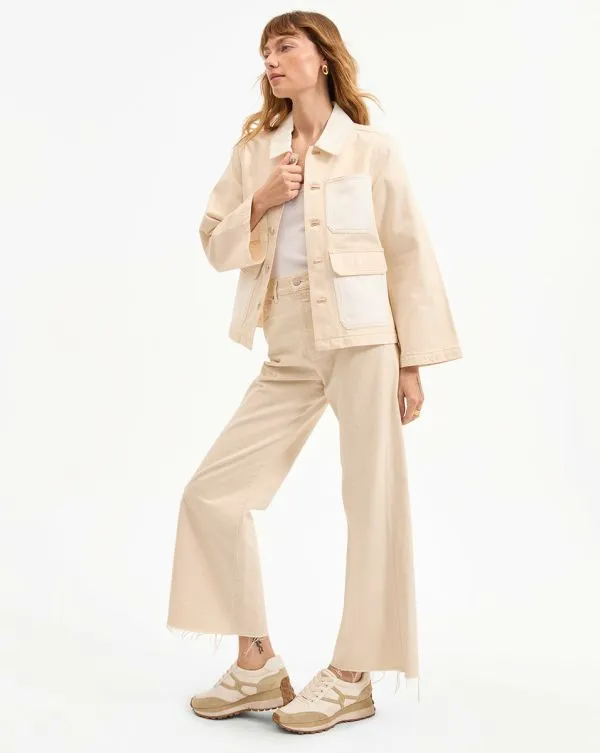 Dahl Cropped Chore Jacket Neutral Colorblock Women Veronica Beard Jackets and Outerwear