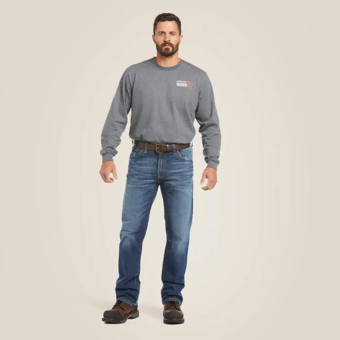 Denim Men Ariat FR M4 Relaxed Basic Boot Cut Jean Alloy Denim Men Ariat FR M4 Relaxed Basic Boot Cut Jean Alloy