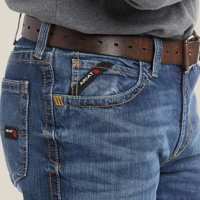 Denim Men Ariat FR M4 Relaxed Basic Boot Cut Jean Alloy Denim Men Ariat FR M4 Relaxed Basic Boot Cut Jean Alloy