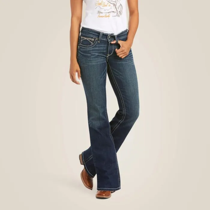 Denim Women Ariat REAL Mid Rise Stretch Whipstitch Boot Cut Jean Ocean