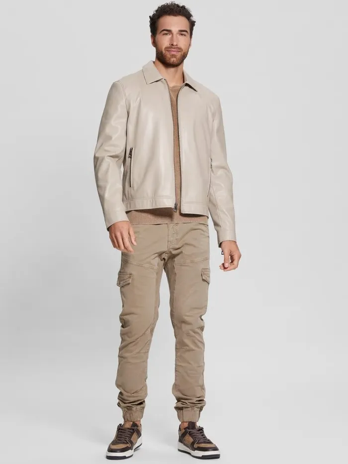 District FauxLeather Zip Jacket Pasadena Stone Multi Men Jackets and Coats GUESS