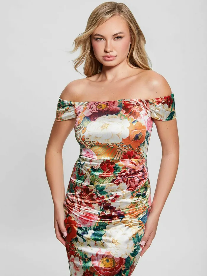 Dresses and Jumpsuits GUESS Women Camila OffTheShoulder Dress Peony Animal Print Dresses and Jumpsuits GUESS Women Camila OffTheShoulder Dress Peony Animal Print