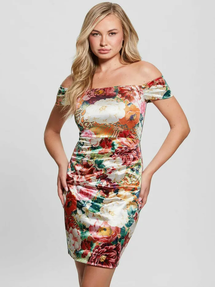 Dresses and Jumpsuits GUESS Women Camila OffTheShoulder Dress Peony Animal Print