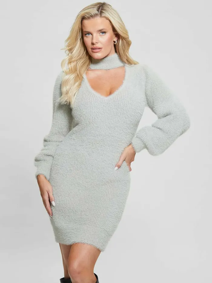 Dresses and Jumpsuits Women Sadie Mock Neck Cutout Dress Celestial Gray Multi GUESS Dresses and Jumpsuits Women Sadie Mock Neck Cutout Dress Celestial Gray Multi GUESS