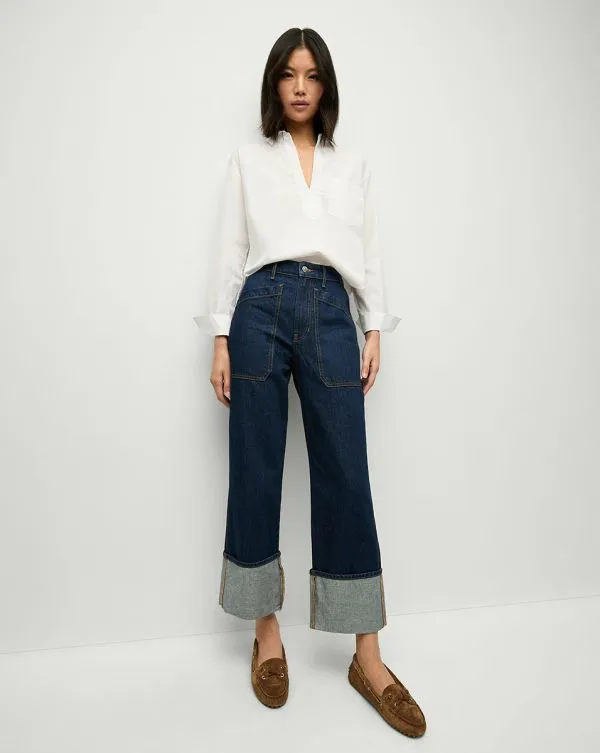 Dylan Cuffed Cargo StraightLeg Jean Indigo Rinse Women Veronica Beard Jeans