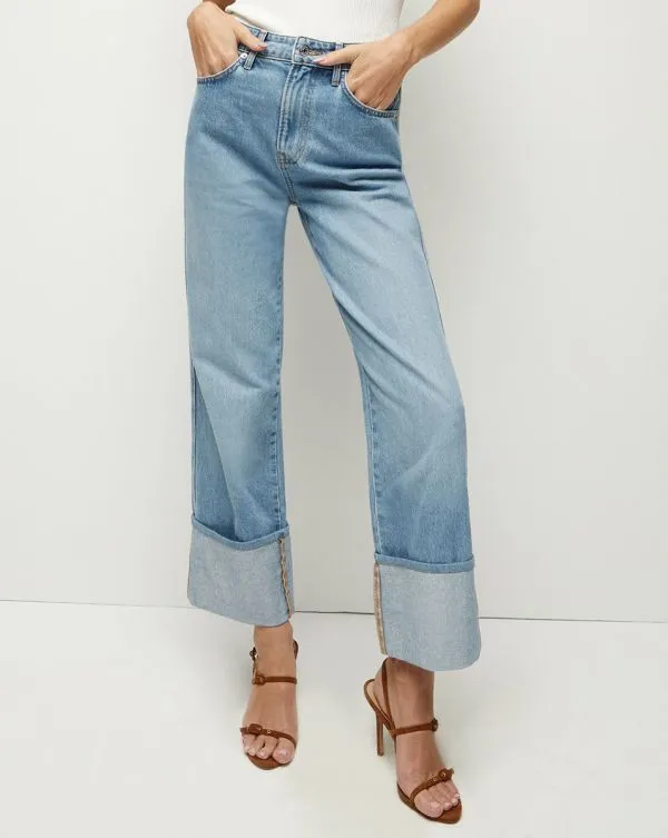 Dylan Cuffed StraightLeg Jean Silverwood Blue Women Veronica Beard Jeans Dylan Cuffed StraightLeg Jean Silverwood Blue Women Veronica Beard Jeans