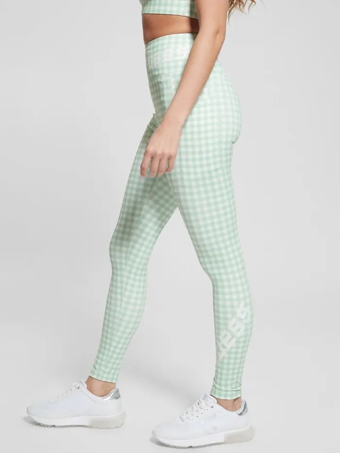 Eco Davina Printed Leggings Aqua And White Vichy Activewear GUESS Women Eco Davina Printed Leggings Aqua And White Vichy Activewear GUESS Women