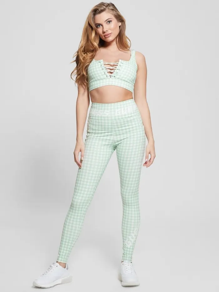 Eco Davina Printed Leggings Aqua And White Vichy Activewear GUESS Women Eco Davina Printed Leggings Aqua And White Vichy Activewear GUESS Women