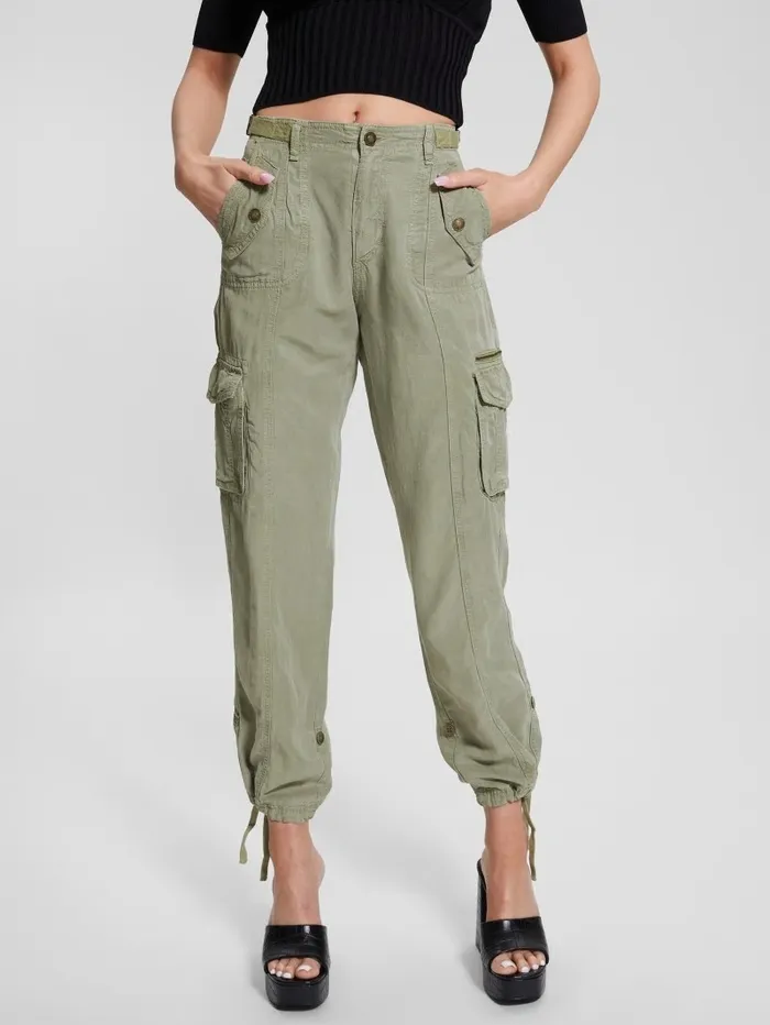 Eco Nessi Linen Cargo Pants Ocean Sage Multi Bottoms GUESS Women
