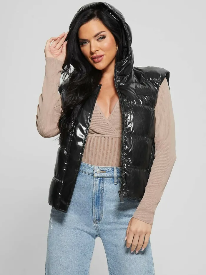 Eco Noemi Quilted Vest Jet Black Multi Women Jackets and Coats GUESS