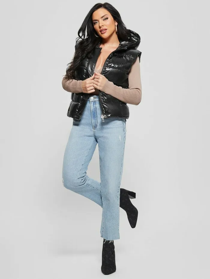 Eco Noemi Quilted Vest Jet Black Multi Women Jackets and Coats GUESS Eco Noemi Quilted Vest Jet Black Multi Women Jackets and Coats GUESS