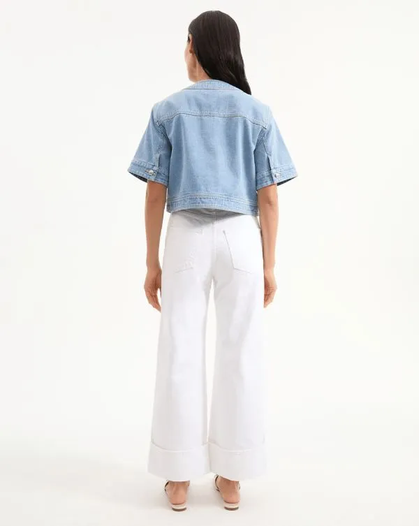 Elias Denim Short Sleeve Jacket Silverwood Blue Women Veronica Beard Jackets and Outerwear Elias Denim Short Sleeve Jacket Silverwood Blue Women Veronica Beard Jackets and Outerwear
