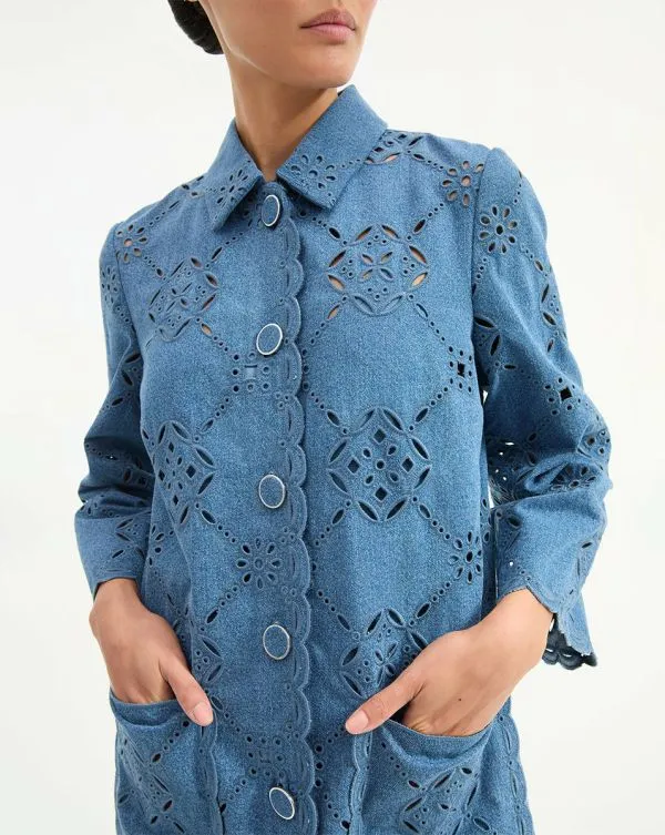 Erilyn Eyelet Shirtdress Sea Glare Women Veronica Beard Dresses Erilyn Eyelet Shirtdress Sea Glare Women Veronica Beard Dresses