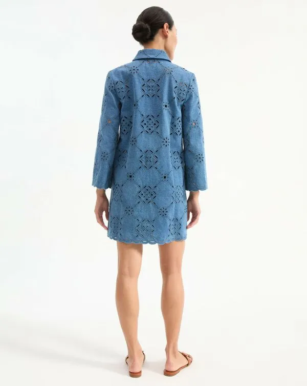 Erilyn Eyelet Shirtdress Sea Glare Women Veronica Beard Dresses Erilyn Eyelet Shirtdress Sea Glare Women Veronica Beard Dresses