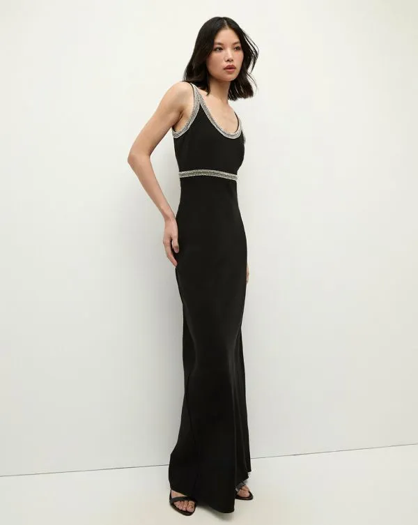 Flores BeadTrim Maxi Dress Black Women Veronica Beard Dresses