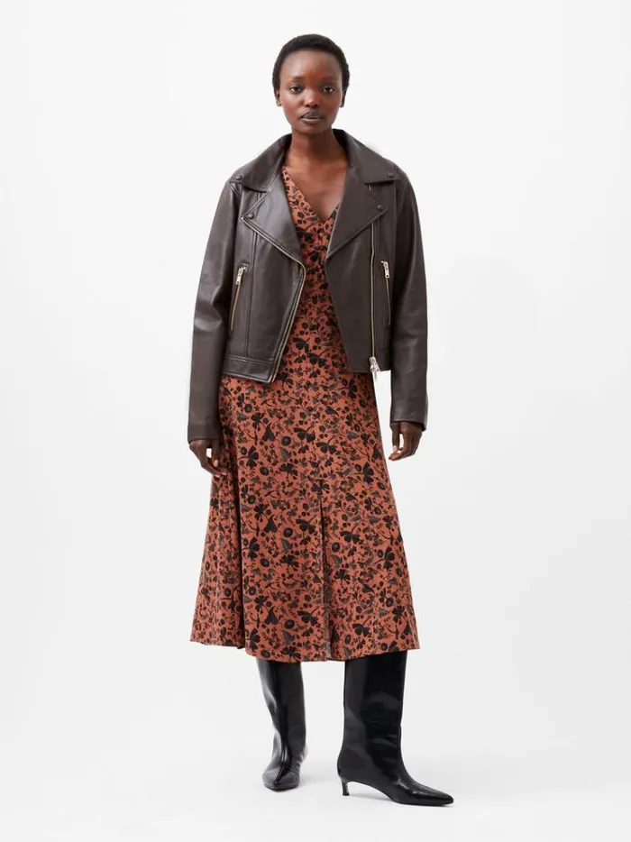 French Connection Coats and Jackets Becket Leather Military Jacket Chocolate Ganache 8211 Woman