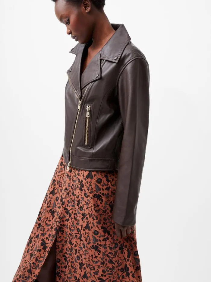 French Connection Coats and Jackets Becket Leather Military Jacket Chocolate Ganache 8211 Woman