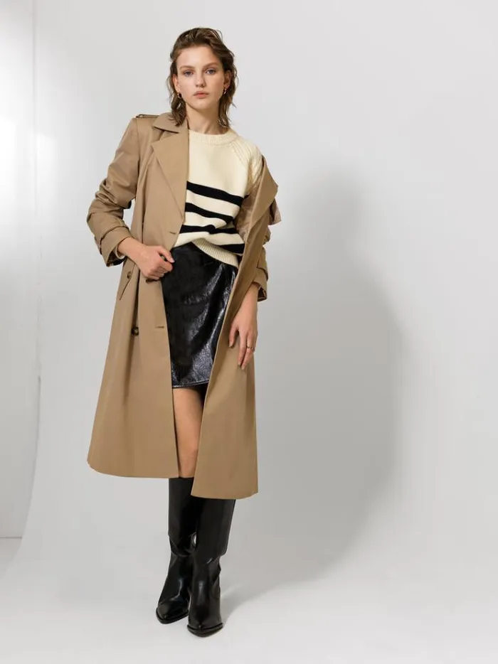 French Connection Coats and Jackets Coco Twill Trench Coat Autumn Camel 8211 Woman