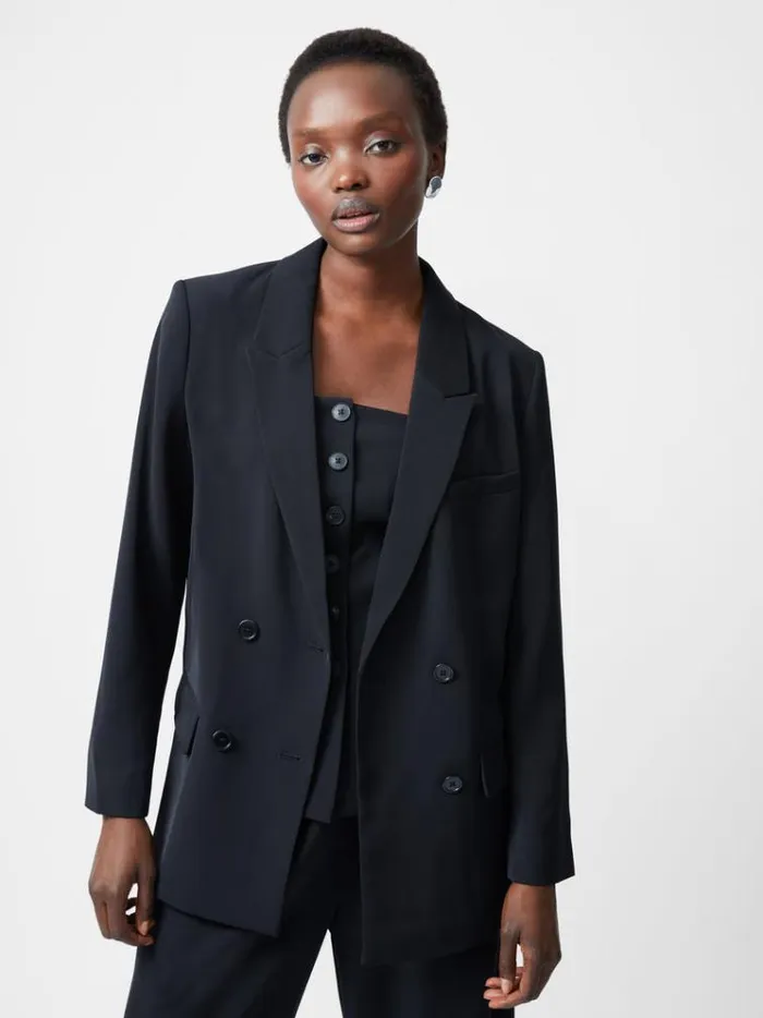 French Connection Coats and Jackets Harrie Suiting Double Breasted Blazer Blackout 8211 Woman