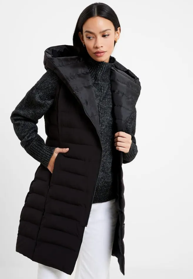 French Connection Coats and Jackets Iolini Puffer Midi Gilet Blackblack 8211 Woman