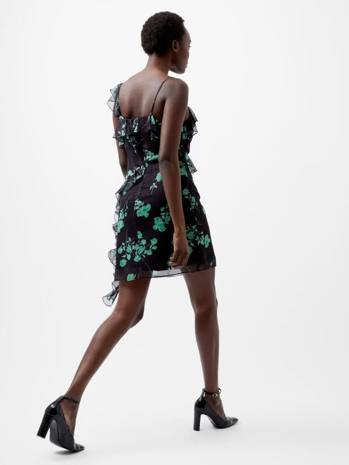 French Connection Dresses Alessandra Recycled Crinkle Ruffle Mini Dress Blackoutminted Grn 8211 Woman