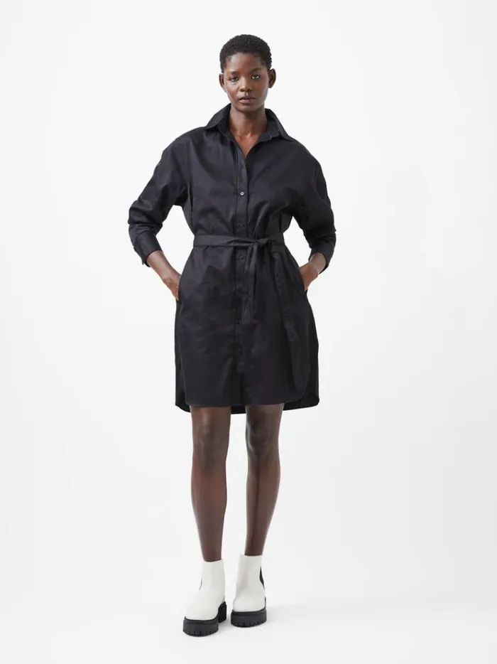 French Connection Dresses Alexis Long Sleeve Shirt Dress Blackout 8211 Woman