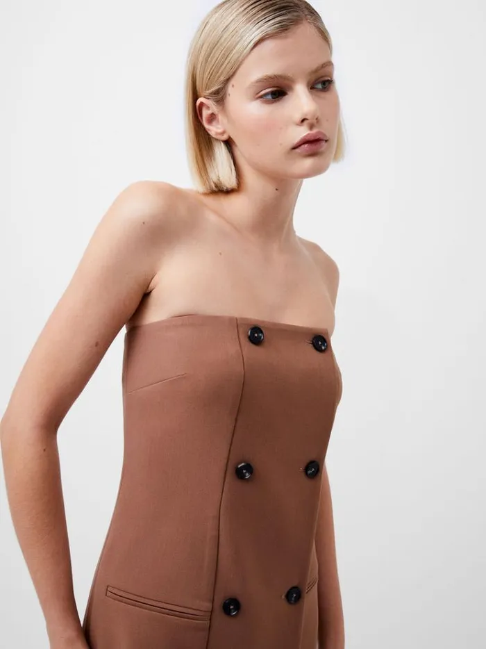 French Connection Dresses Azra Twill Bandeau Midi Dress Camel 8211 Woman