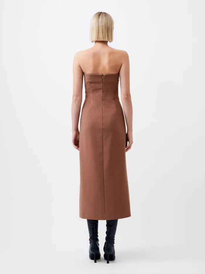 French Connection Dresses Azra Twill Bandeau Midi Dress Camel 8211 Woman