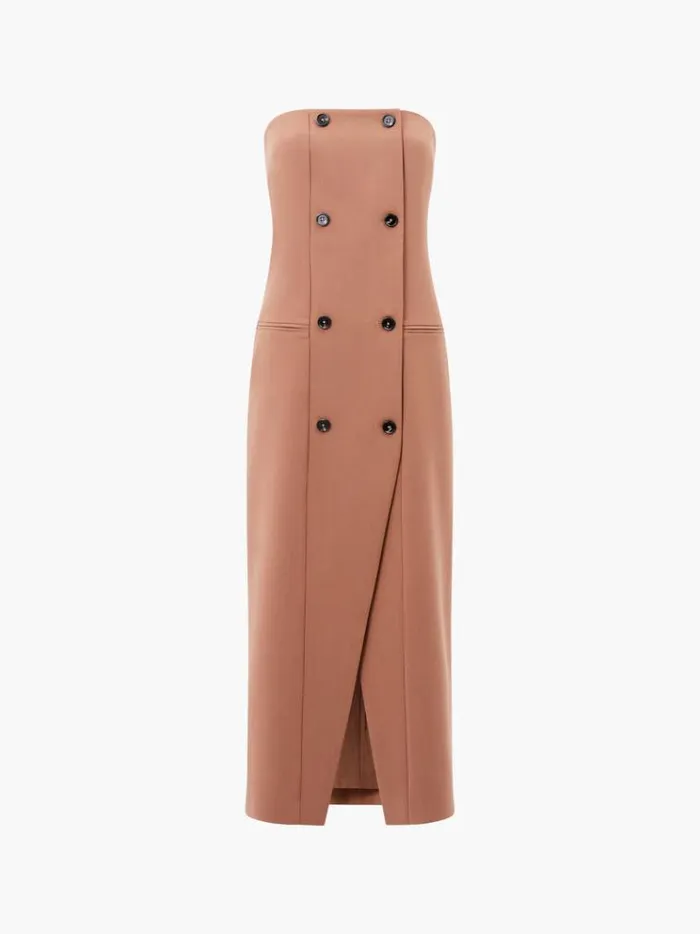 French Connection Dresses Azra Twill Bandeau Midi Dress Camel 8211 Woman