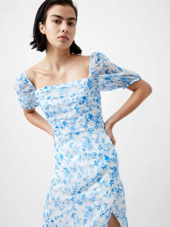 French Connection Dresses Catrina Crinkle Ruched Dress Summer Whiteblue 8211 Woman