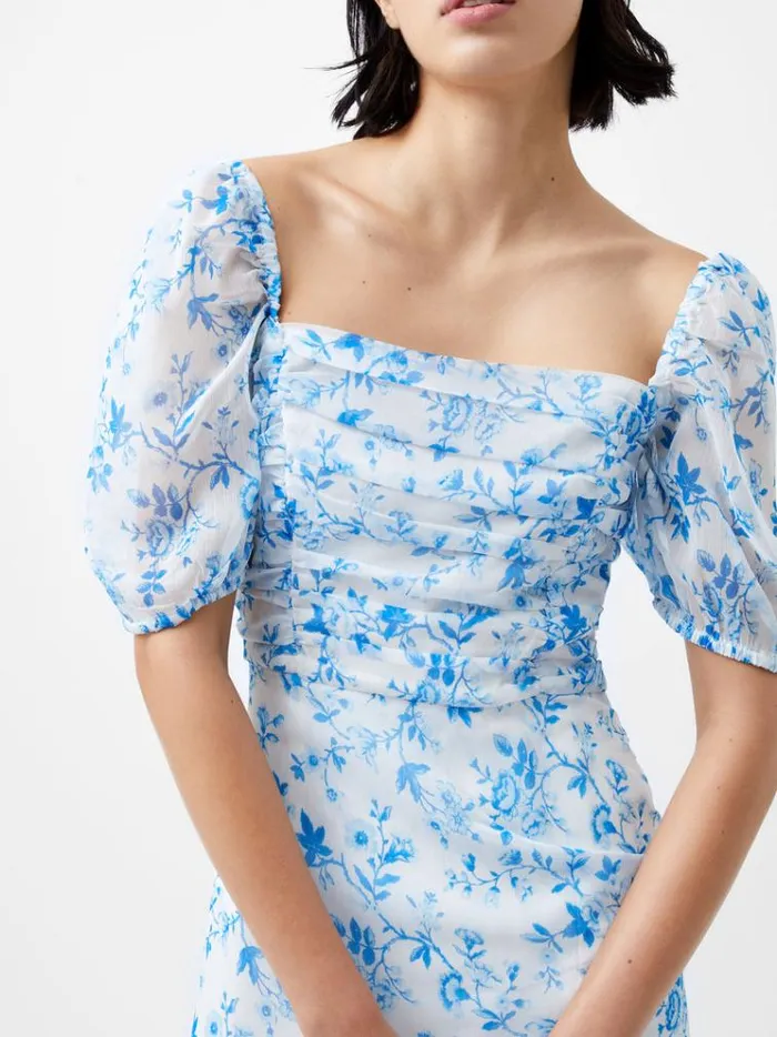 French Connection Dresses Catrina Crinkle Ruched Dress Summer Whiteblue 8211 Woman