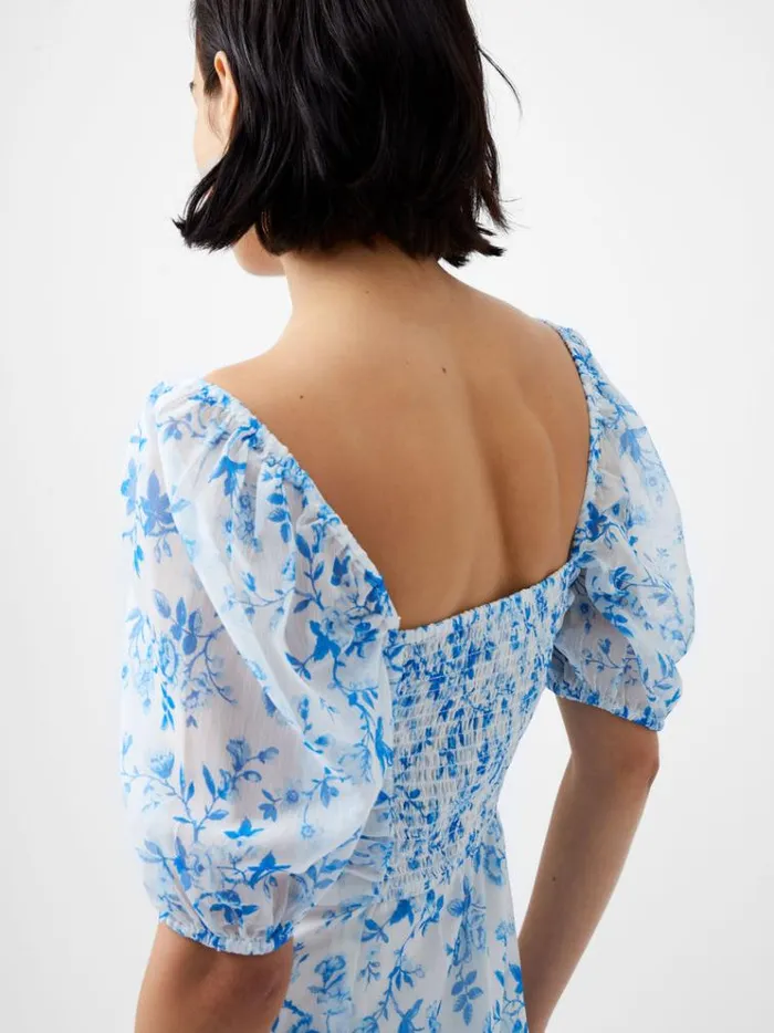 French Connection Dresses Catrina Crinkle Ruched Dress Summer Whiteblue 8211 Woman