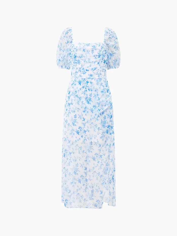French Connection Dresses Catrina Crinkle Ruched Dress Summer Whiteblue 8211 Woman