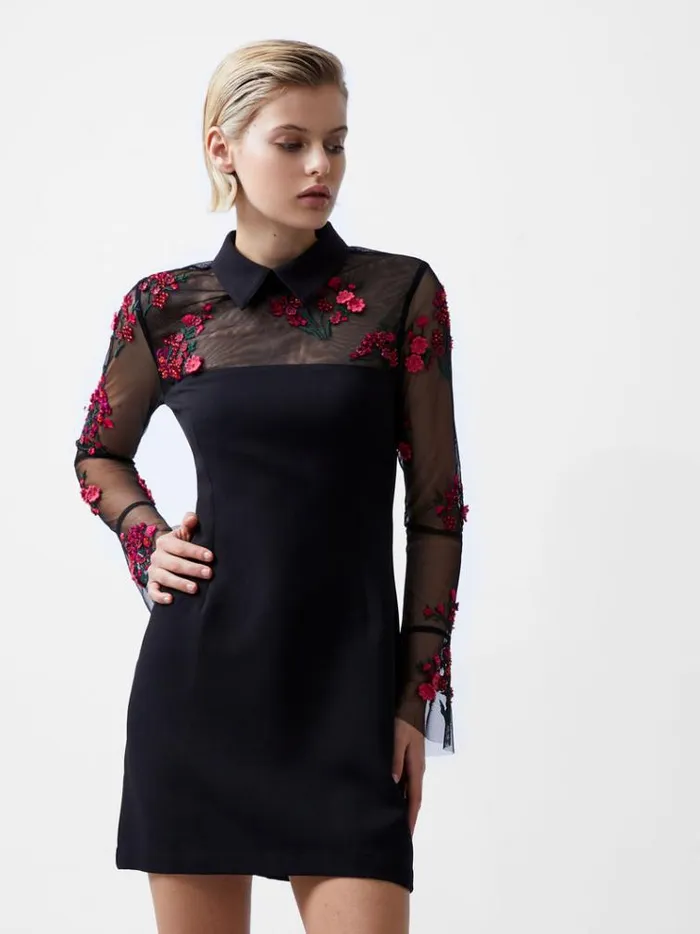 French Connection Dresses Darcy Embroidered Long Sleeve Mini Dress Blackluminous Pink 8211 Woman French Connection Dresses Darcy Embroidered Long Sleeve Mini Dress Blackluminous Pink 8211 Woman