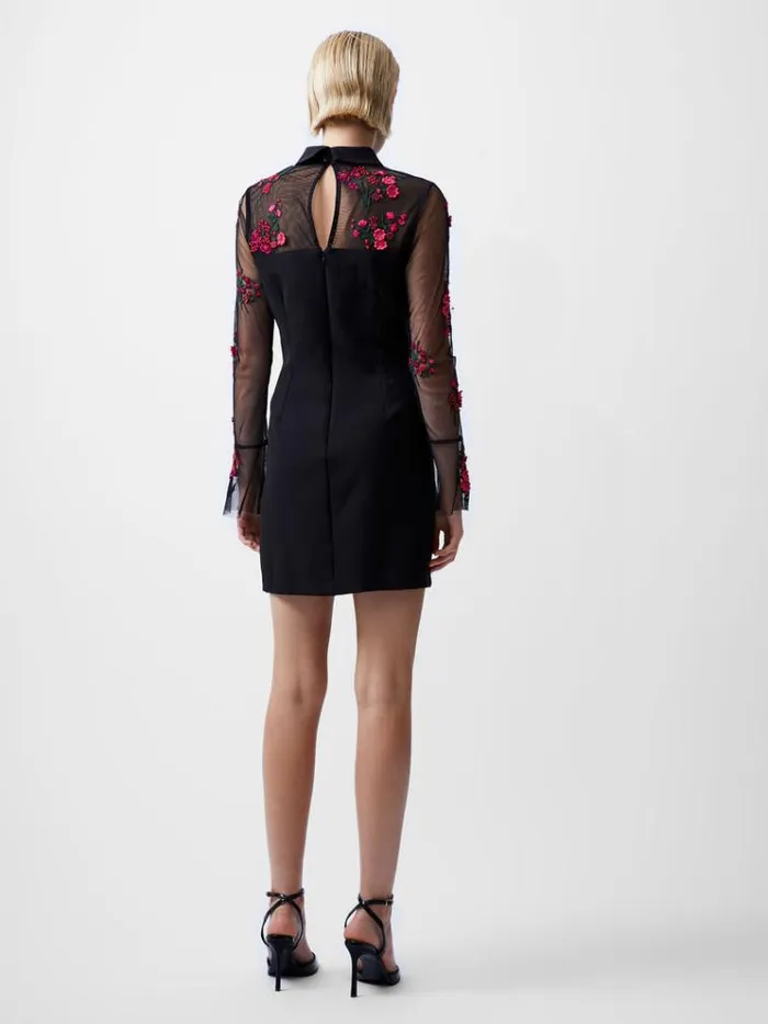 French Connection Dresses Darcy Embroidered Long Sleeve Mini Dress Blackluminous Pink 8211 Woman